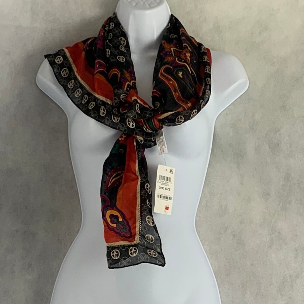Giani Bernini Women's Paisley Logo Border Scarf, Black Multi, One Size